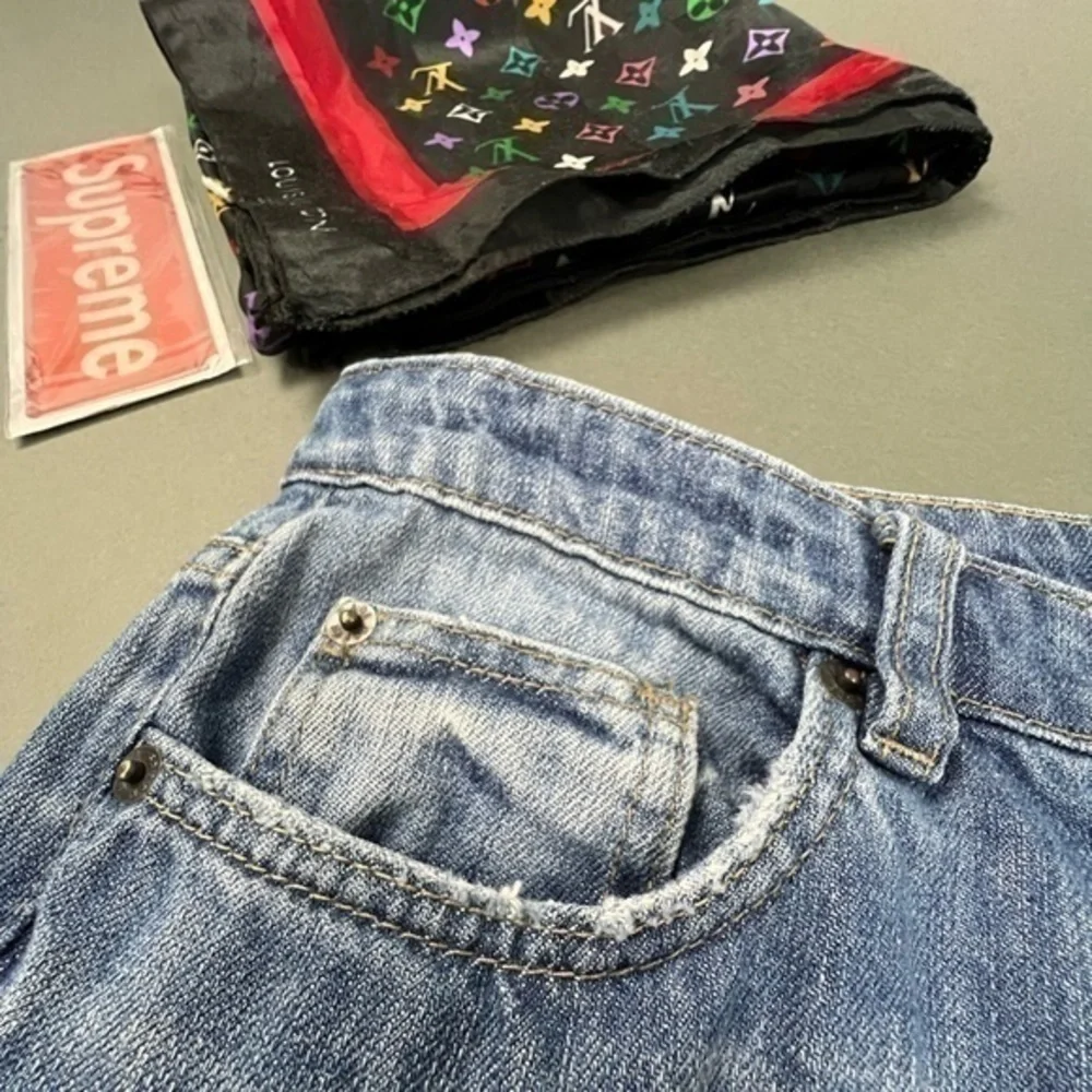 Thrashed Hige Faded Designer Denim Blue Ripped Jeans Stitching and Patchwork 💎 - Picture 11 of 16